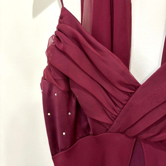 Vintage Y2K 90s Burgundy Chiffon Maxi Dress sz M Formal Prom Fairy Dark Romantic - Picture 4 of 13